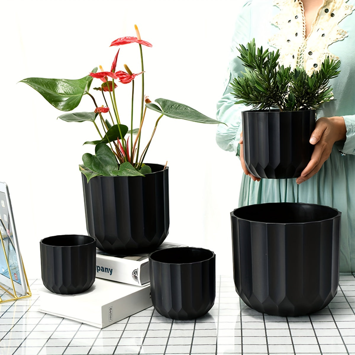 Striped Plastic Planter - DECO