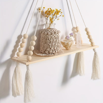 Boho Wooden Beaded Shelf - DECO