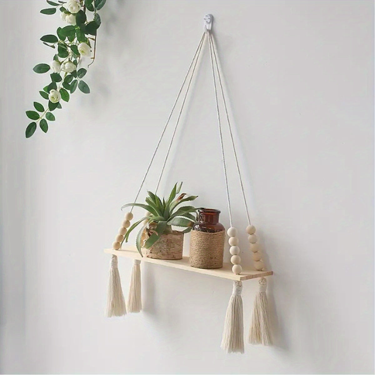 Boho Wooden Beaded Shelf - DECO