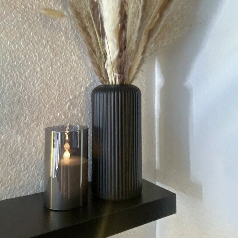 Striped Ceramic-Look Plastic Vase - DECO