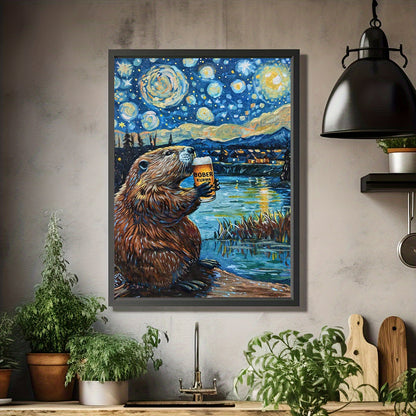 Beer-Drinking Beaver Canvas Art - DECO