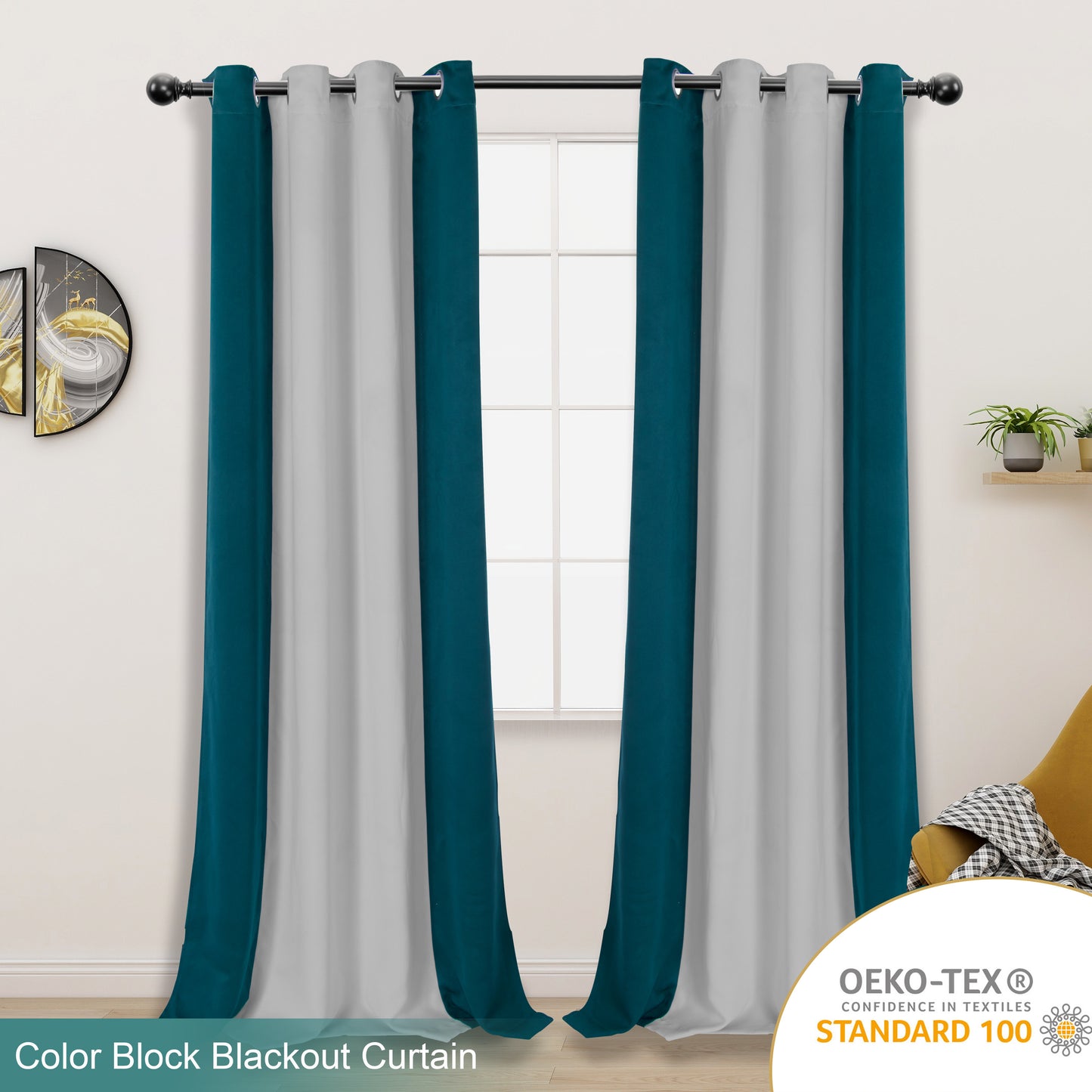 Double Color Block Blackout Curtains