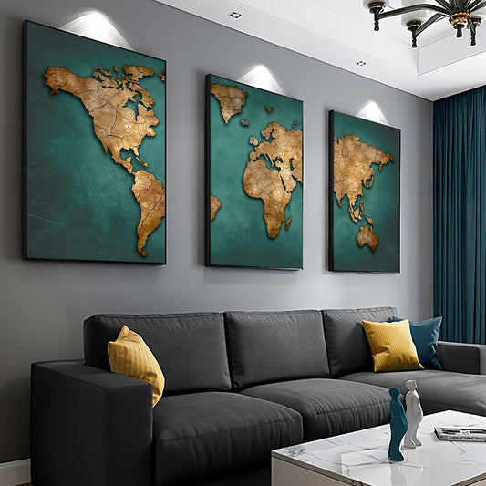 Retro World Map Art Print Set - DECO