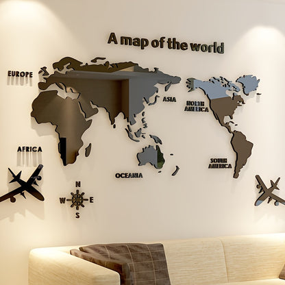 3D World Map Acrylic Wall Sticker - DECO