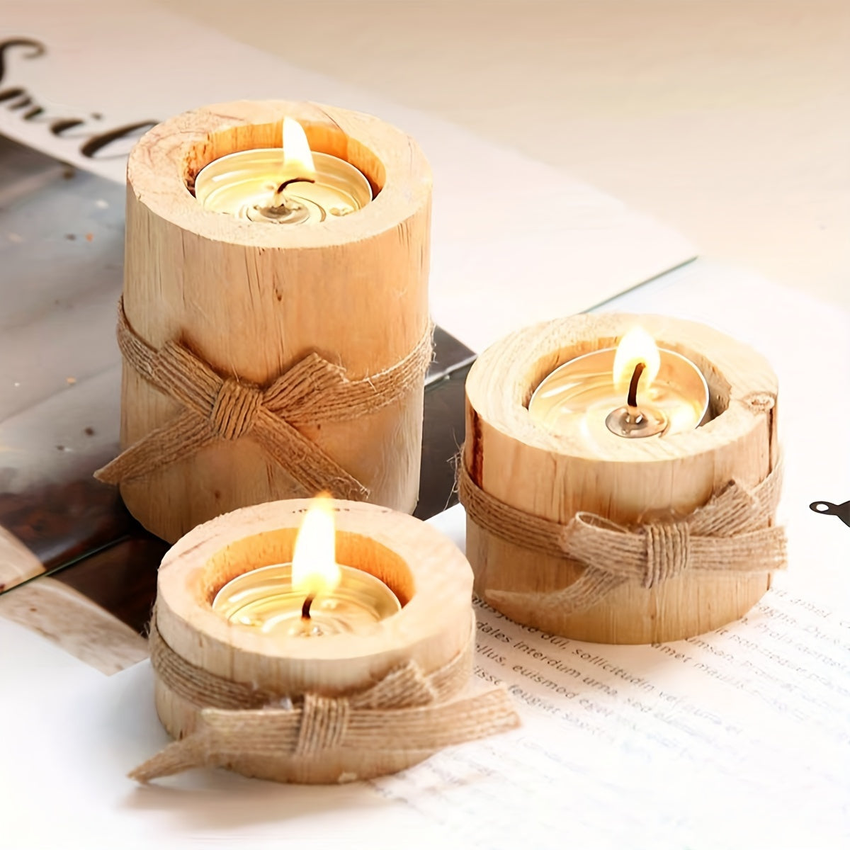 Wooden Pine Candlestick 3 pcs - DECO