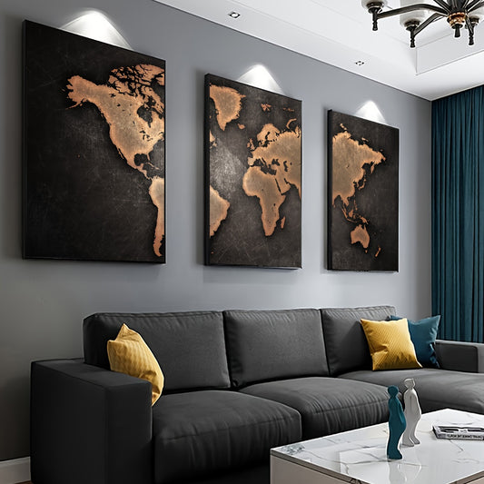 Retro World Map Art Print Set - DECO