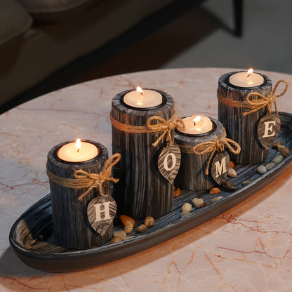 Rustic Wooden Candle Holder Set - DECO