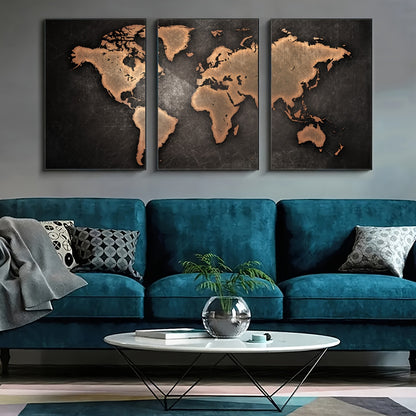 Retro World Map Art Print Set - DECO