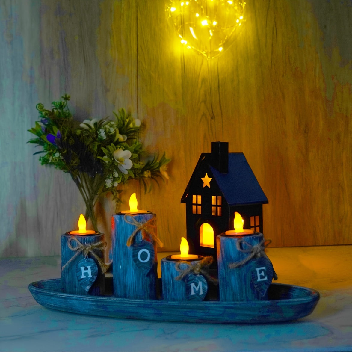 Rustic Wooden Candle Holder Set - DECO