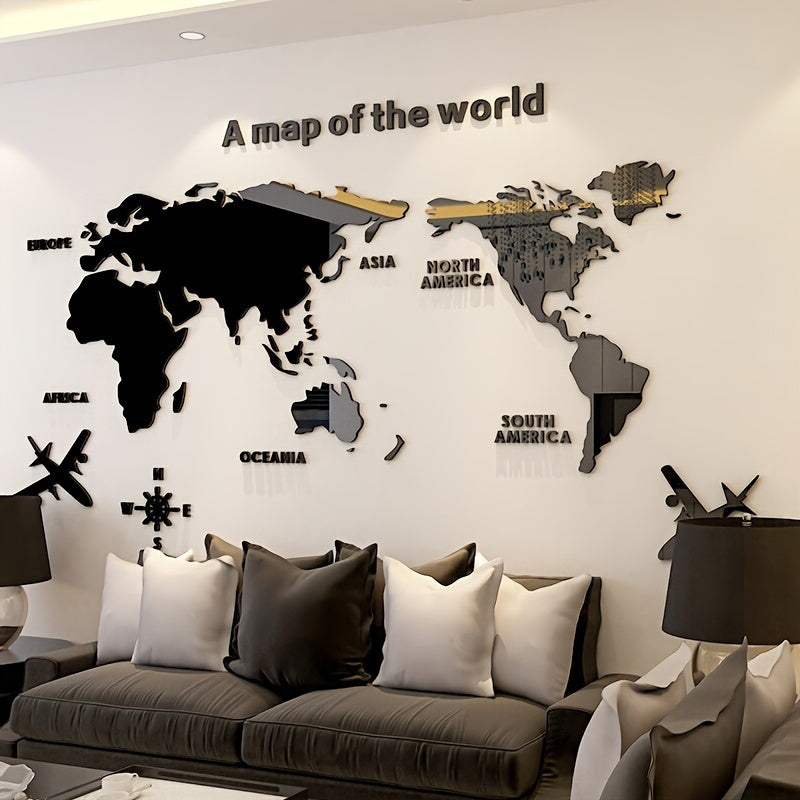 3D World Map Acrylic Wall Sticker - DECO