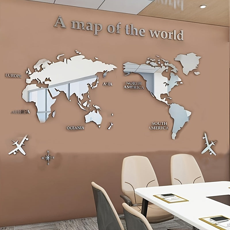 3D World Map Acrylic Wall Sticker - DECO