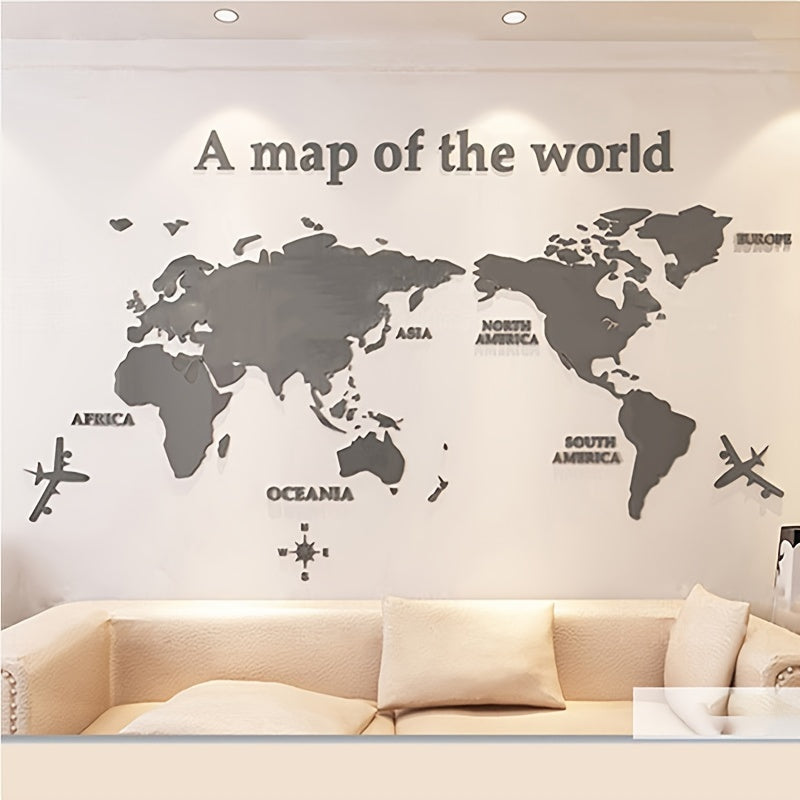 3D World Map Acrylic Wall Sticker - DECO