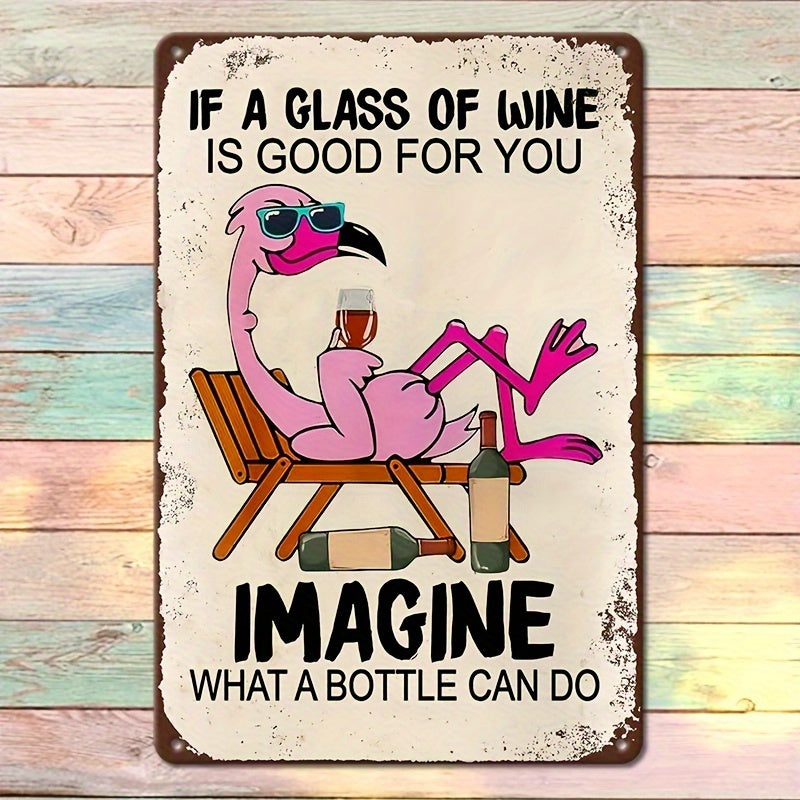 Flamingo Wine Tin Sign - DECO