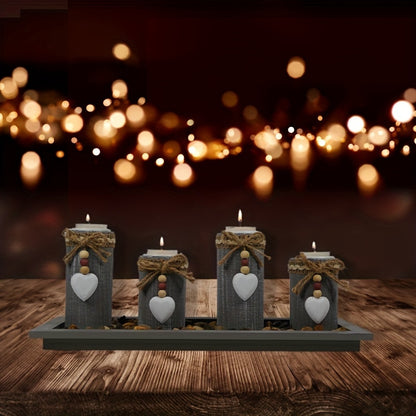 Rustic Wooden Candle Holder Set - DECO