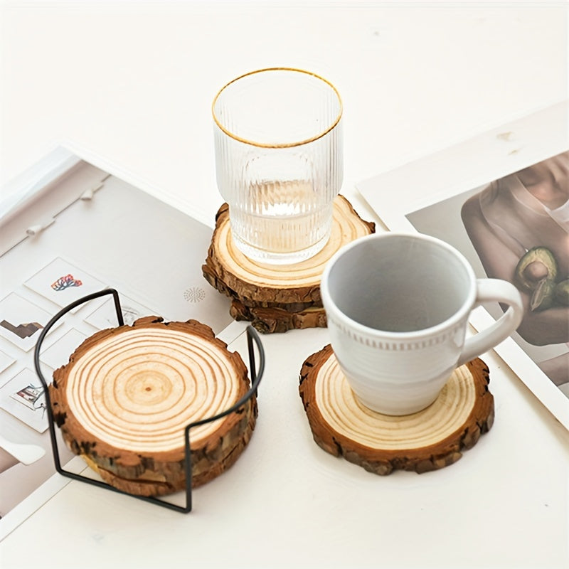 Wooden Coaster Set with Metal Stand (6 pcs) - DECO